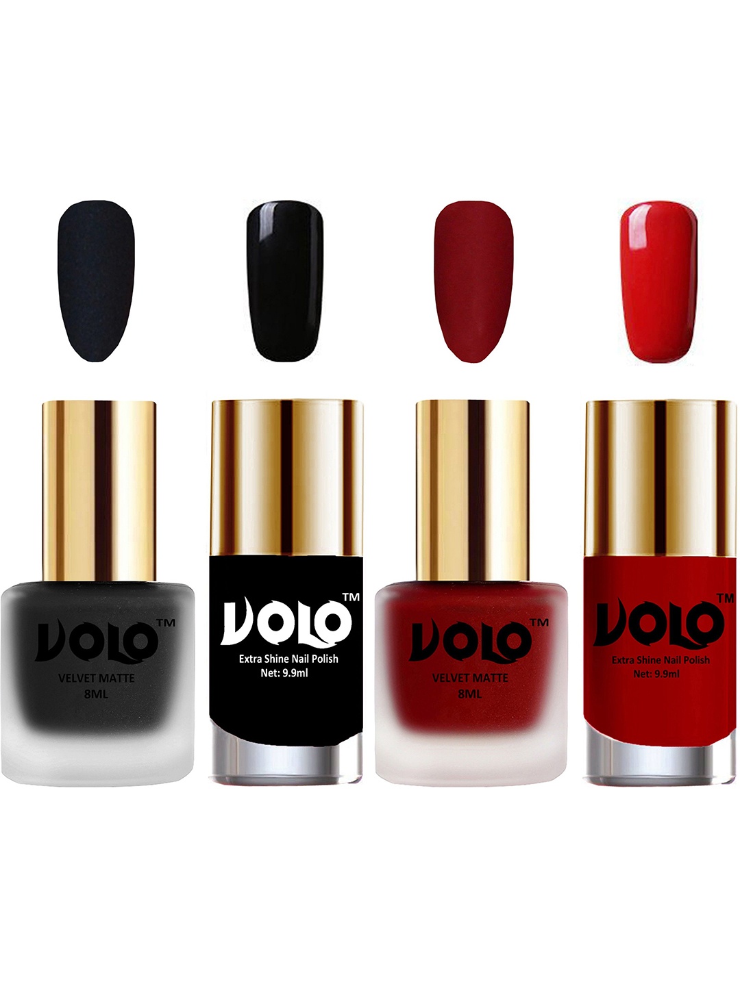 

VOLO Set Of 4 Velvet Matte & Extra Shine Nail Polish-8 ml & 9.9 ml Each Shade 05-22-3-36, Multi