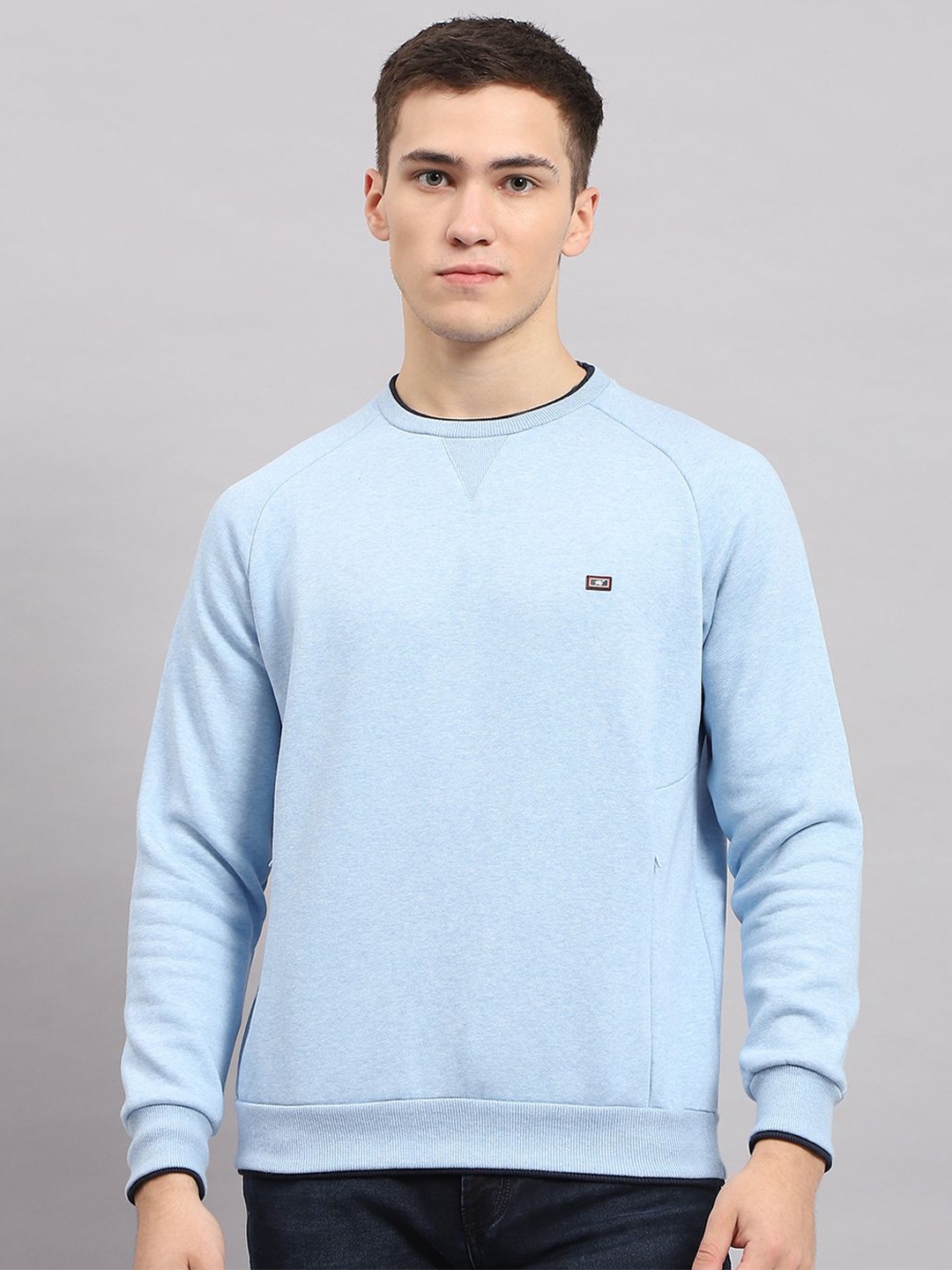 

Monte Carlo Men Solid Cotton Round Neck Pullover Sweatshirt, Blue