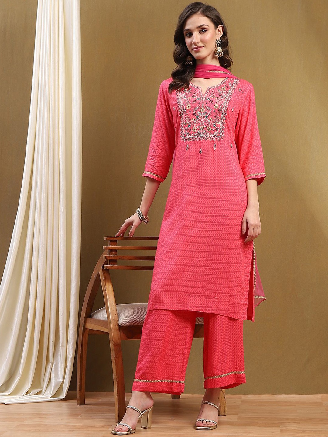 

Biba Women Kurta with Palazzos & With Dupatta, Pink
