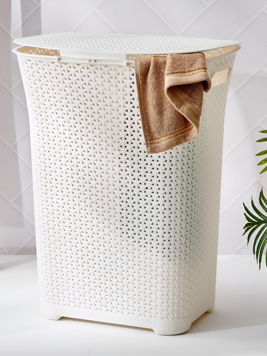 

Home Centre Off White Wilton Royal Textured Laundry Hamper with Lid - 65L