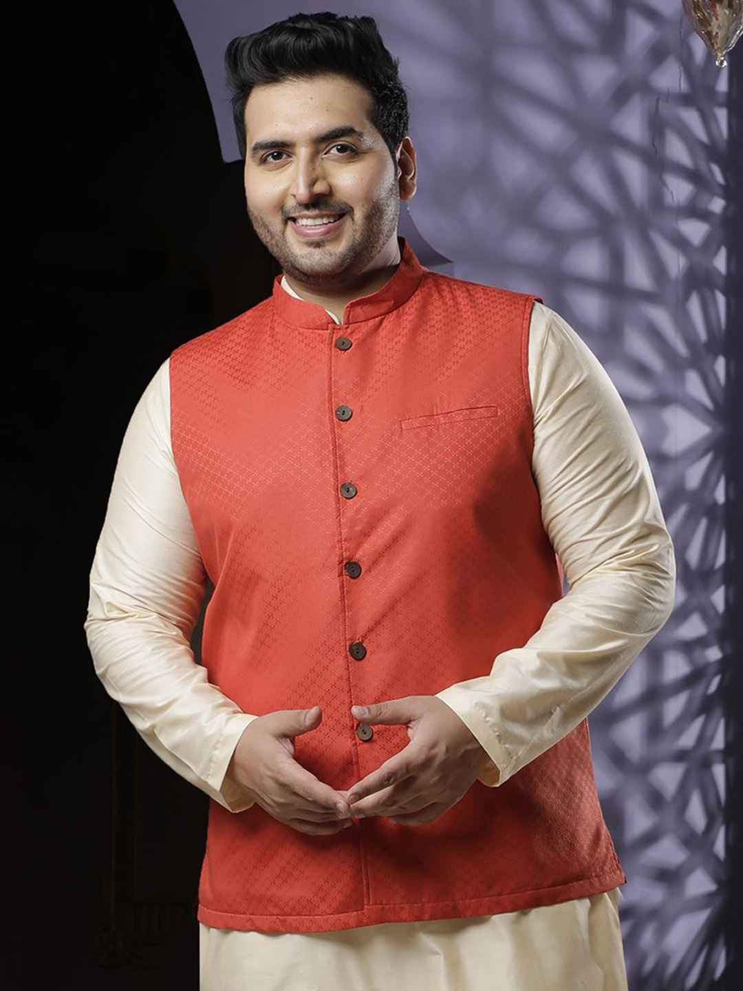

Sztori Woven Design Nehru Jacket, Red