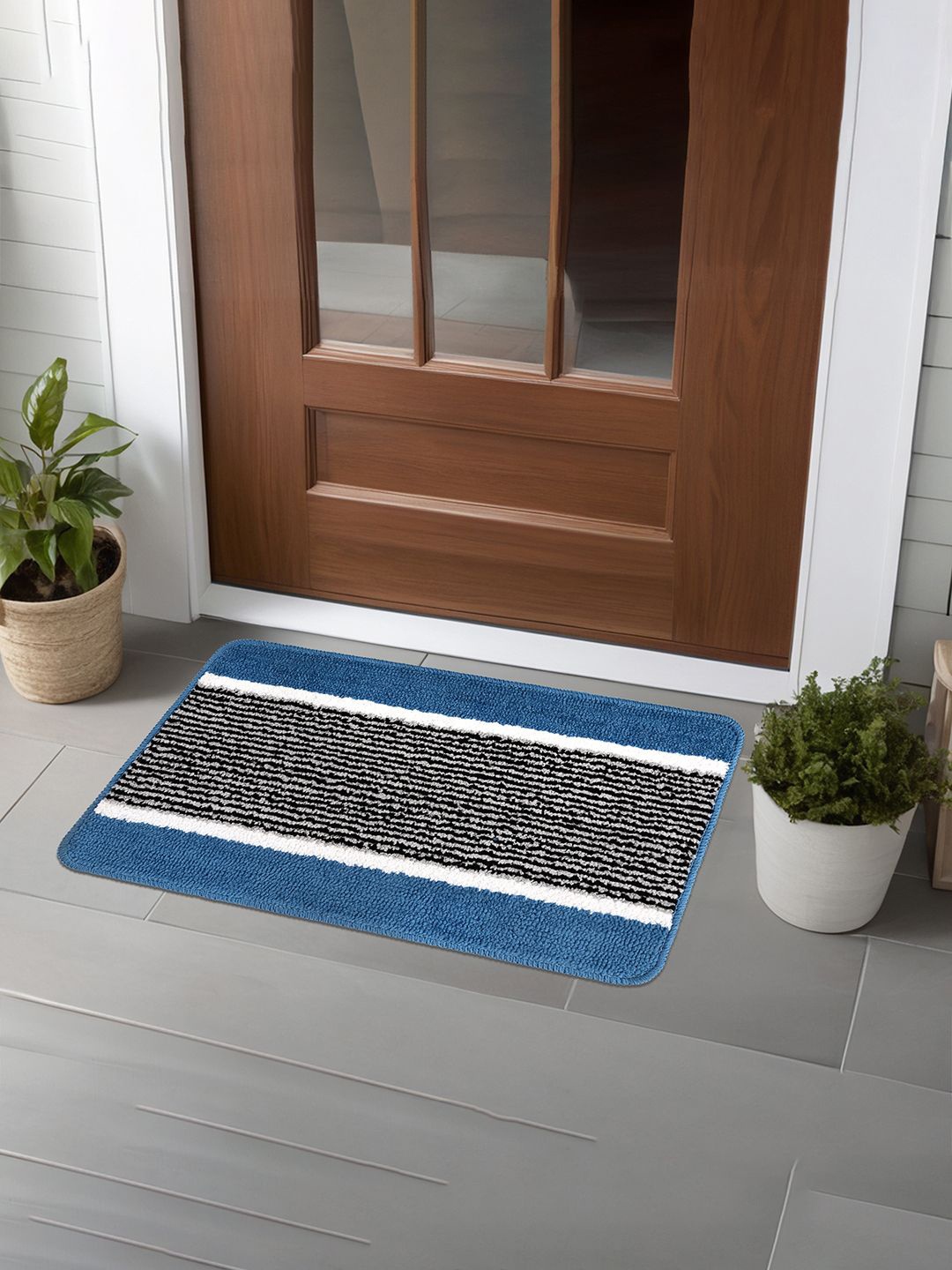 

Kuber Industries Sky Blue & Gold Toned 6 Pieces Anti-Skid Door Mats