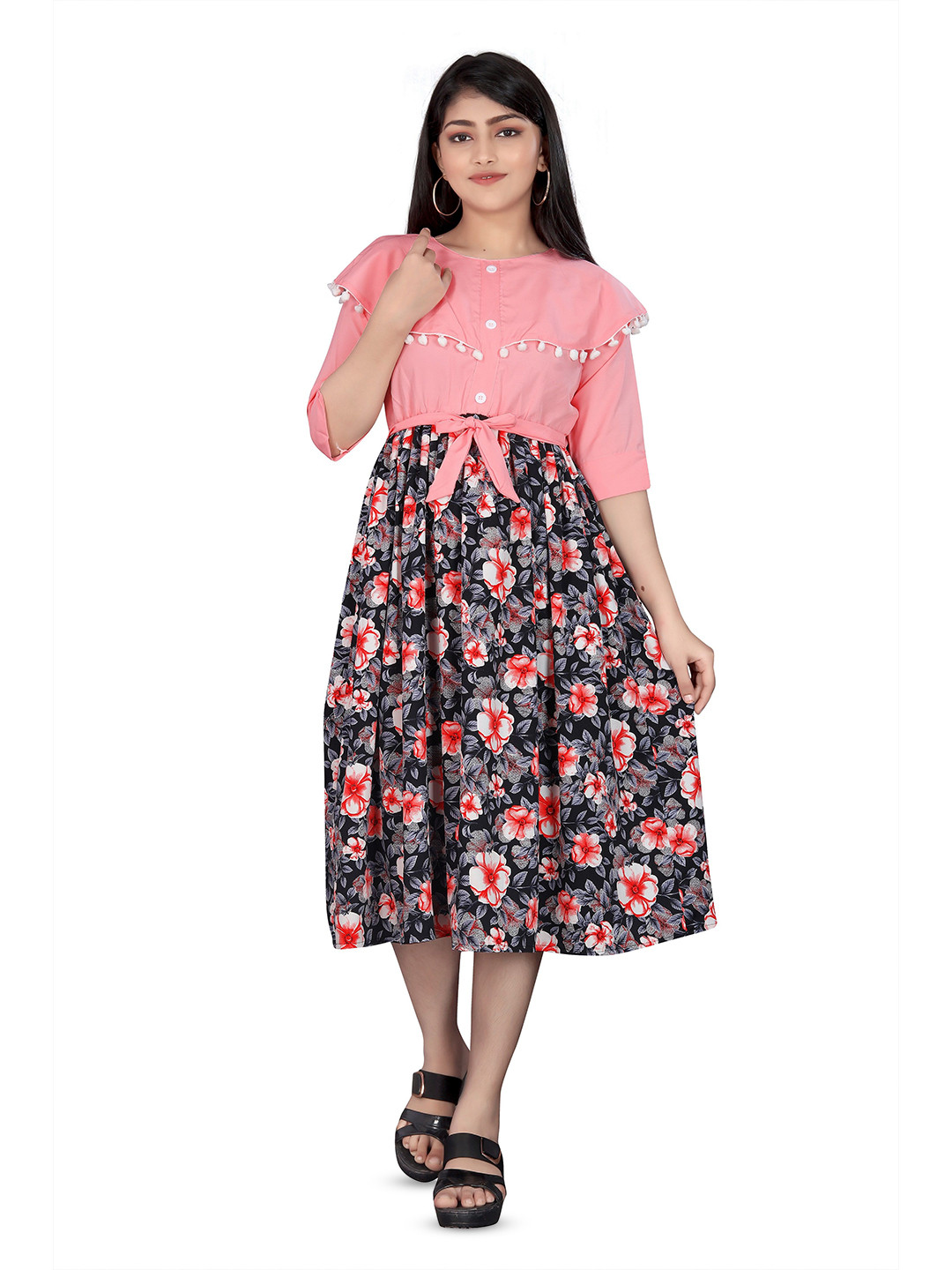 

BAESD Girls Floral Crepe Fit & Flare Dress, Pink