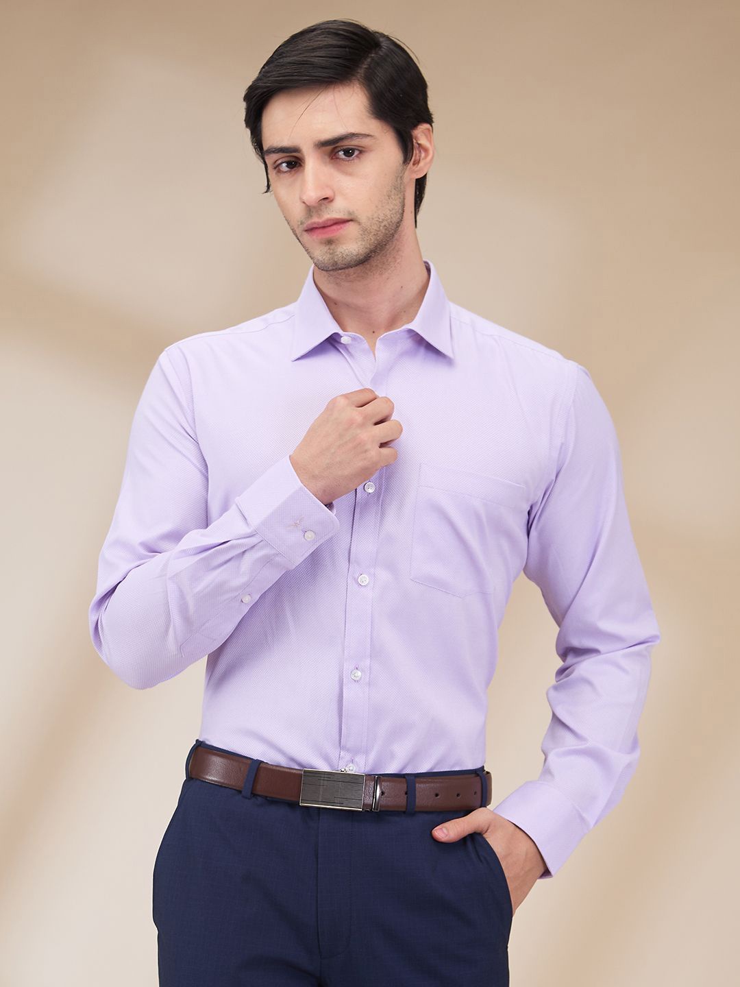 

Park Avenue Men Spread Collar Textured Cotton Slim Fit Formal Shirt, Violet