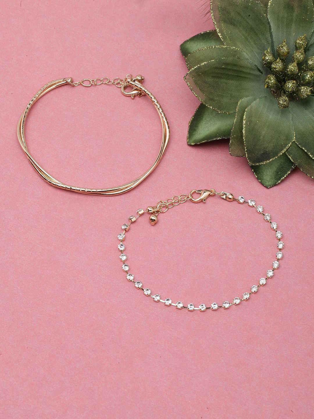 

KPOP Set Of 2 Gold-Plated Rhinestone Stone Studded Wraparound Bracelet