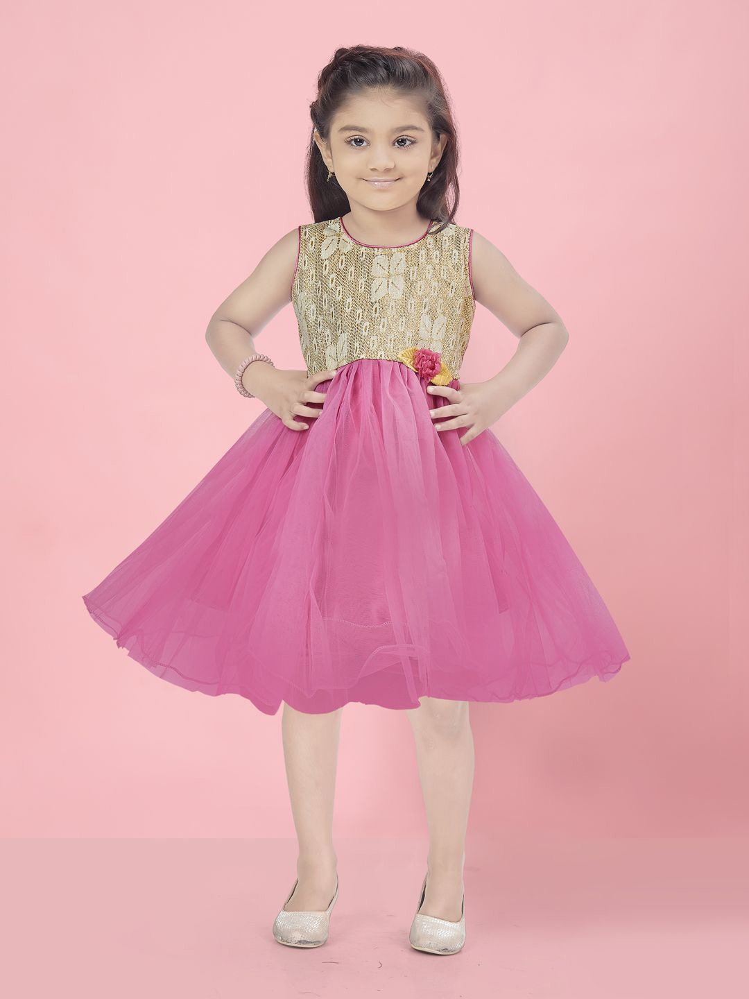 

BAESD Girl Solid Round Neck Sleeveless Fit and Flare Dress Comes with a belt, Pink