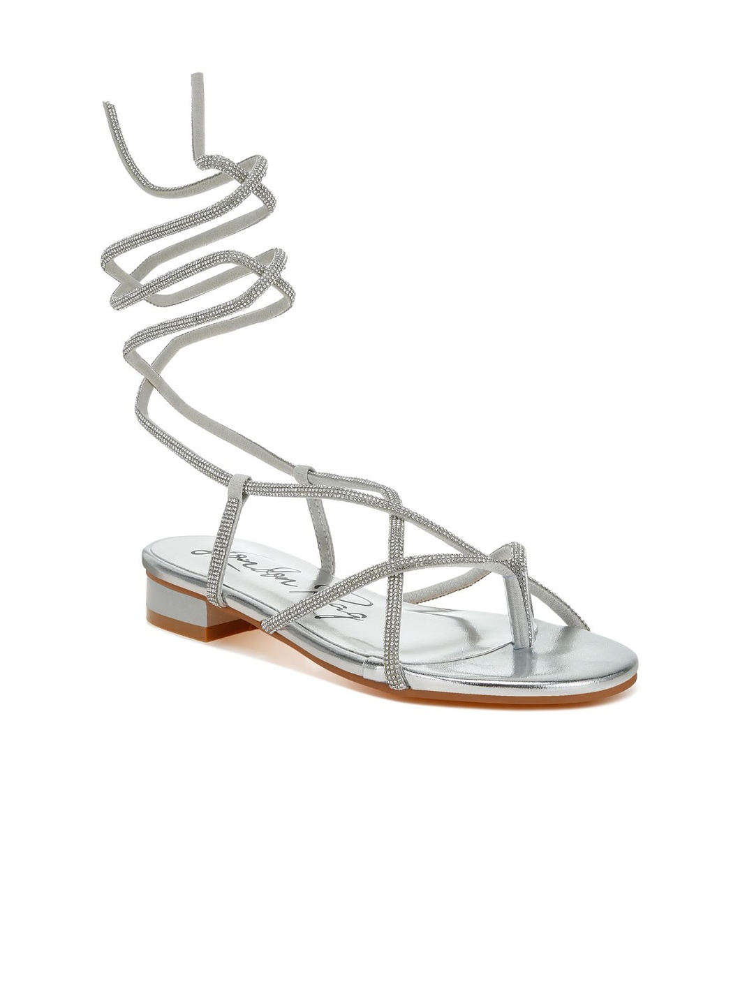 

London Rag Women Embellished Lace-Up Gladiators Flats, Silver