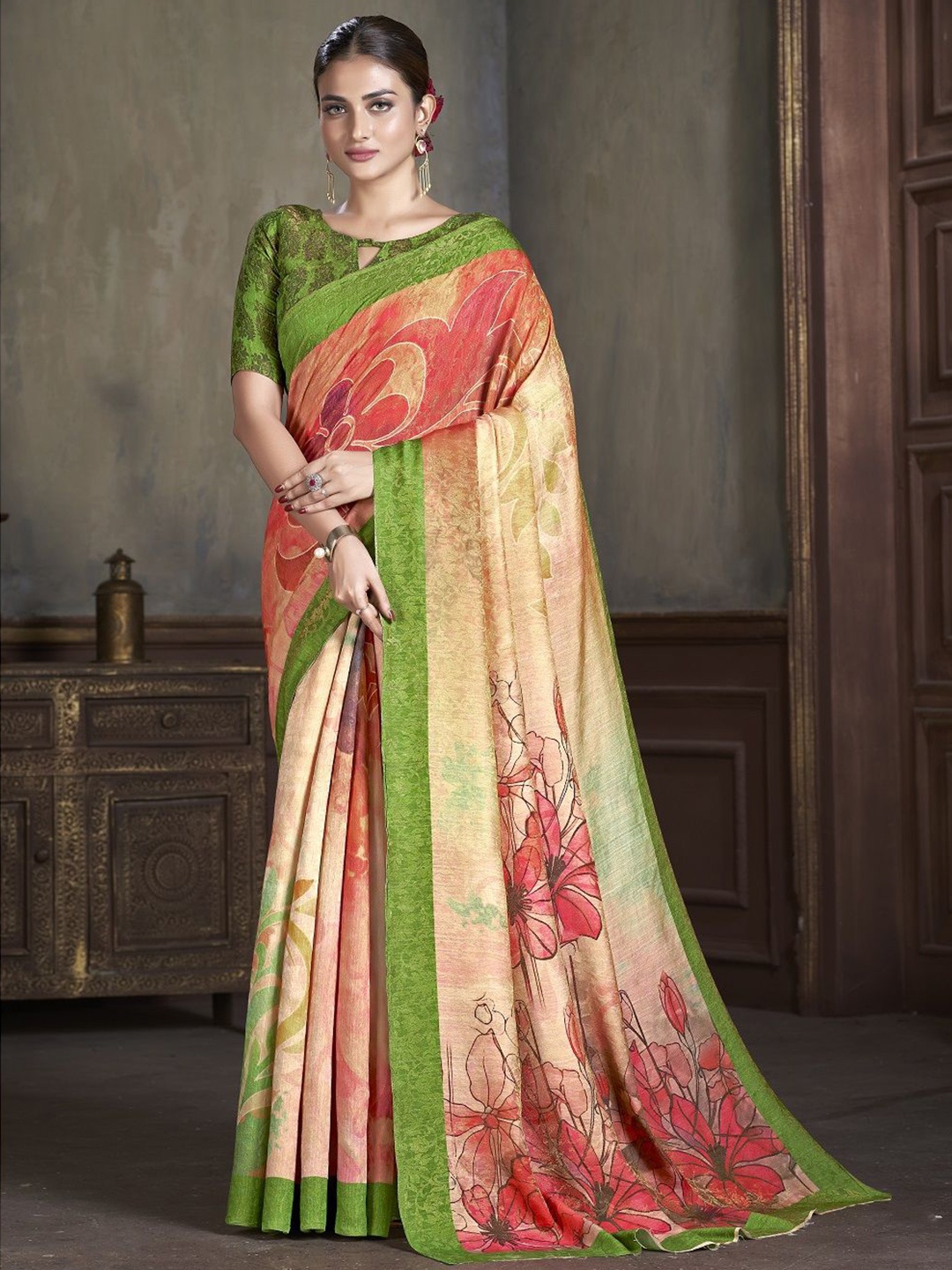 

JIVORA Pure Silk Saree, Green