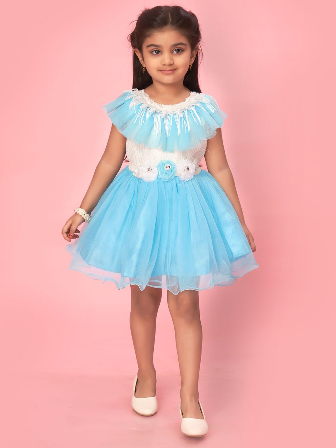 

BAESD Solid Net Fit & Flare Short Sleeves Dress, Turquoise blue