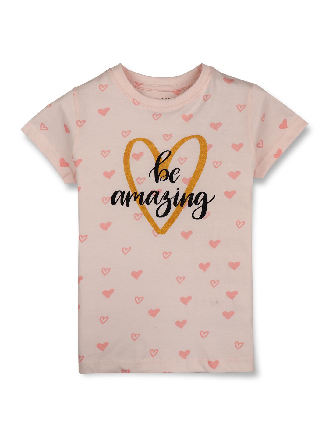 

Gini and Jony Girls Conversational Printed Round Neck Cotton Top, Peach