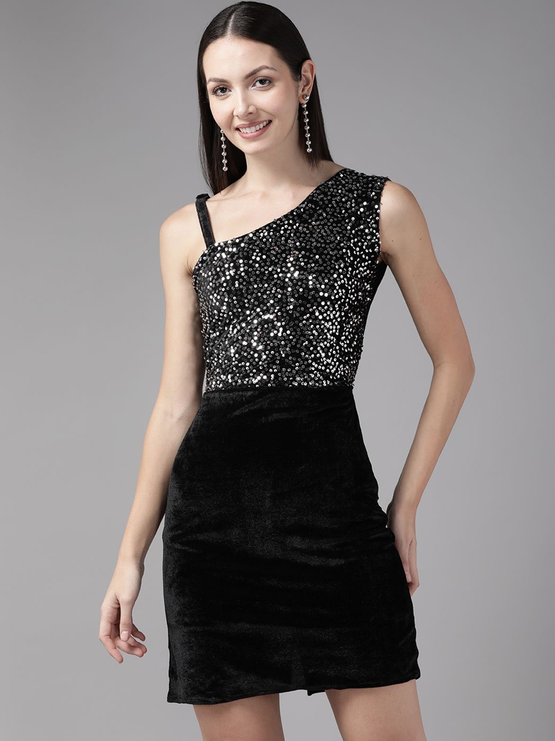 

BAESD Women Embellished Velvet Sheath Dress, Silver
