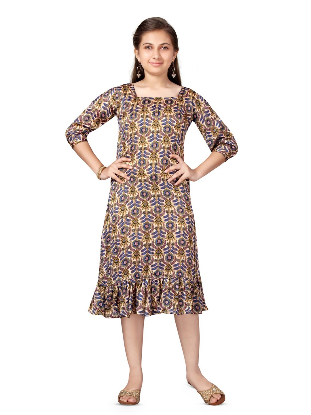 

BAESD Girls Floral Printed A-Line Midi Dress, Olive