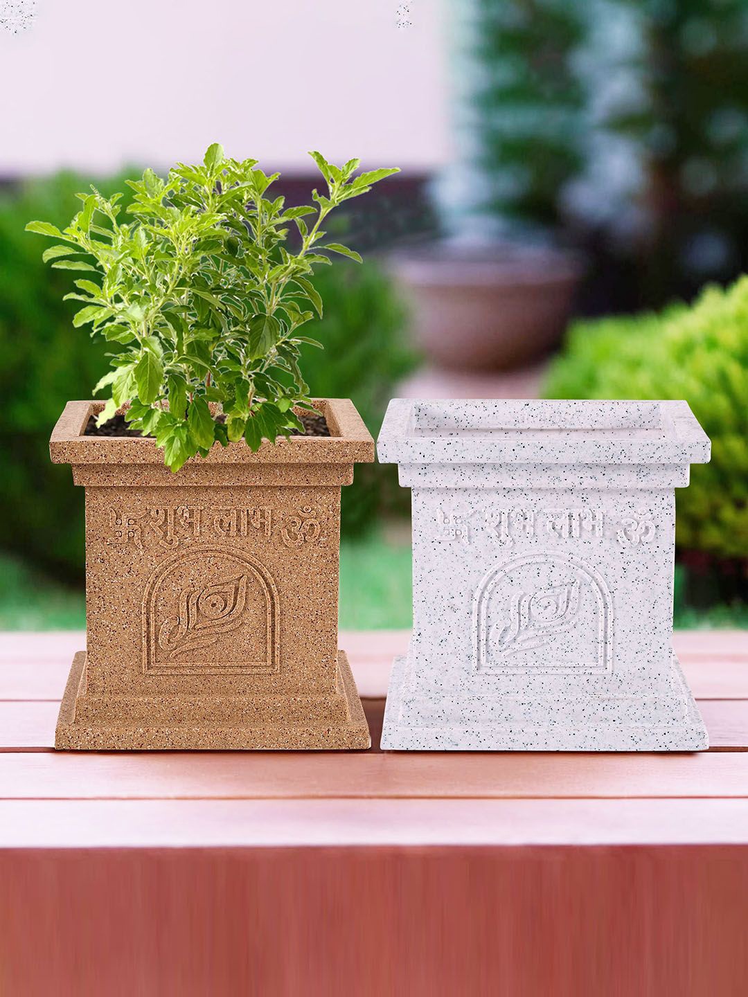 

Kuber Industries White & Beige 2 Pieces Tulsi Planters
