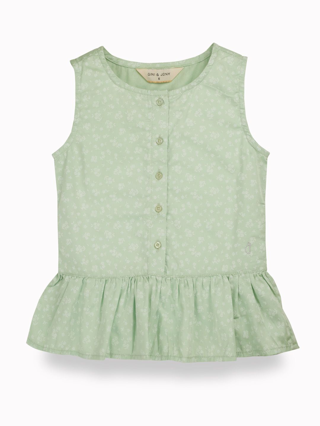 

Gini and Jony Girls Floral Printed Round Neck Cotton Top, Green