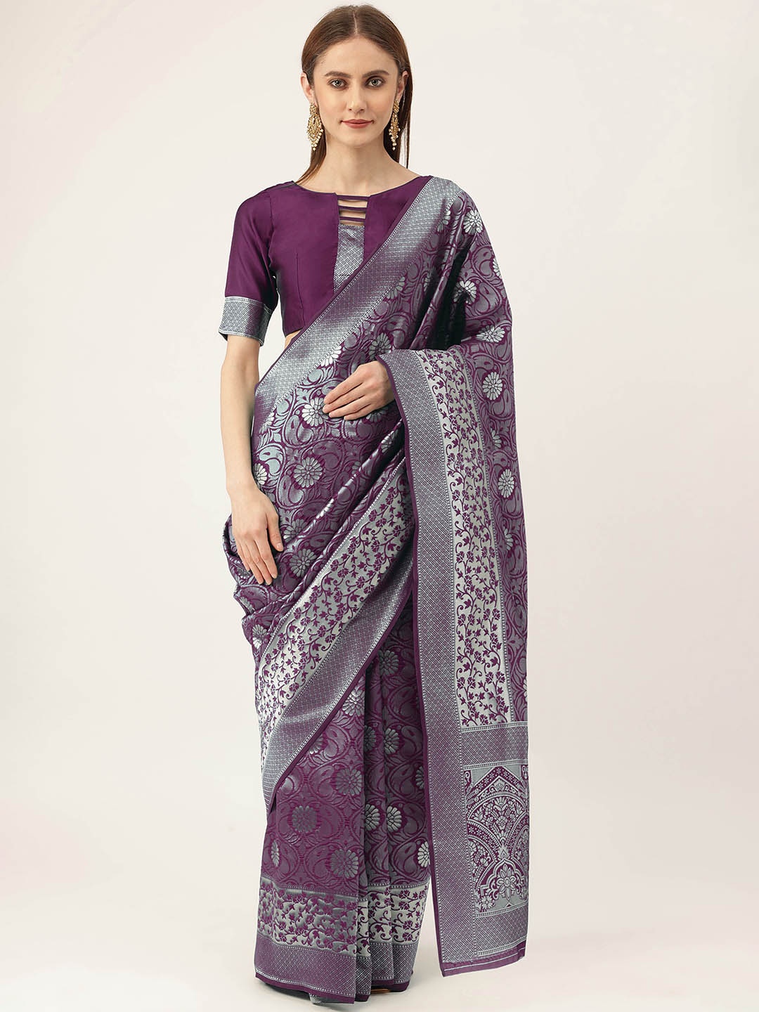 

Maroosh Woven Design Zari Saree, Purple