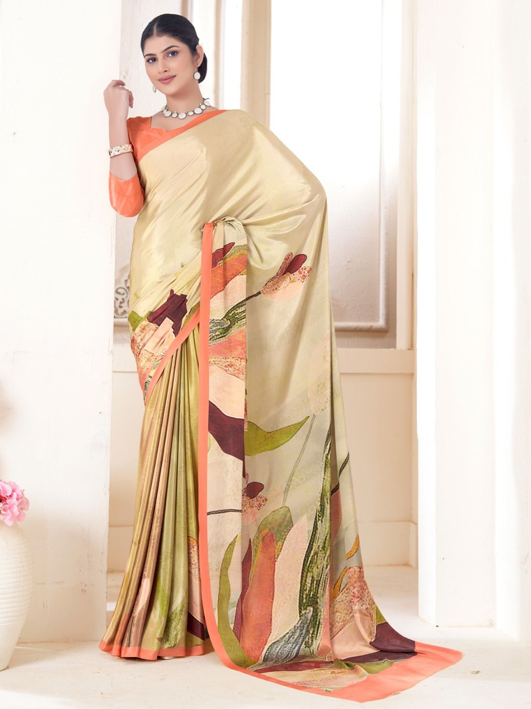 

JIVORA Pure Silk Saree, Cream