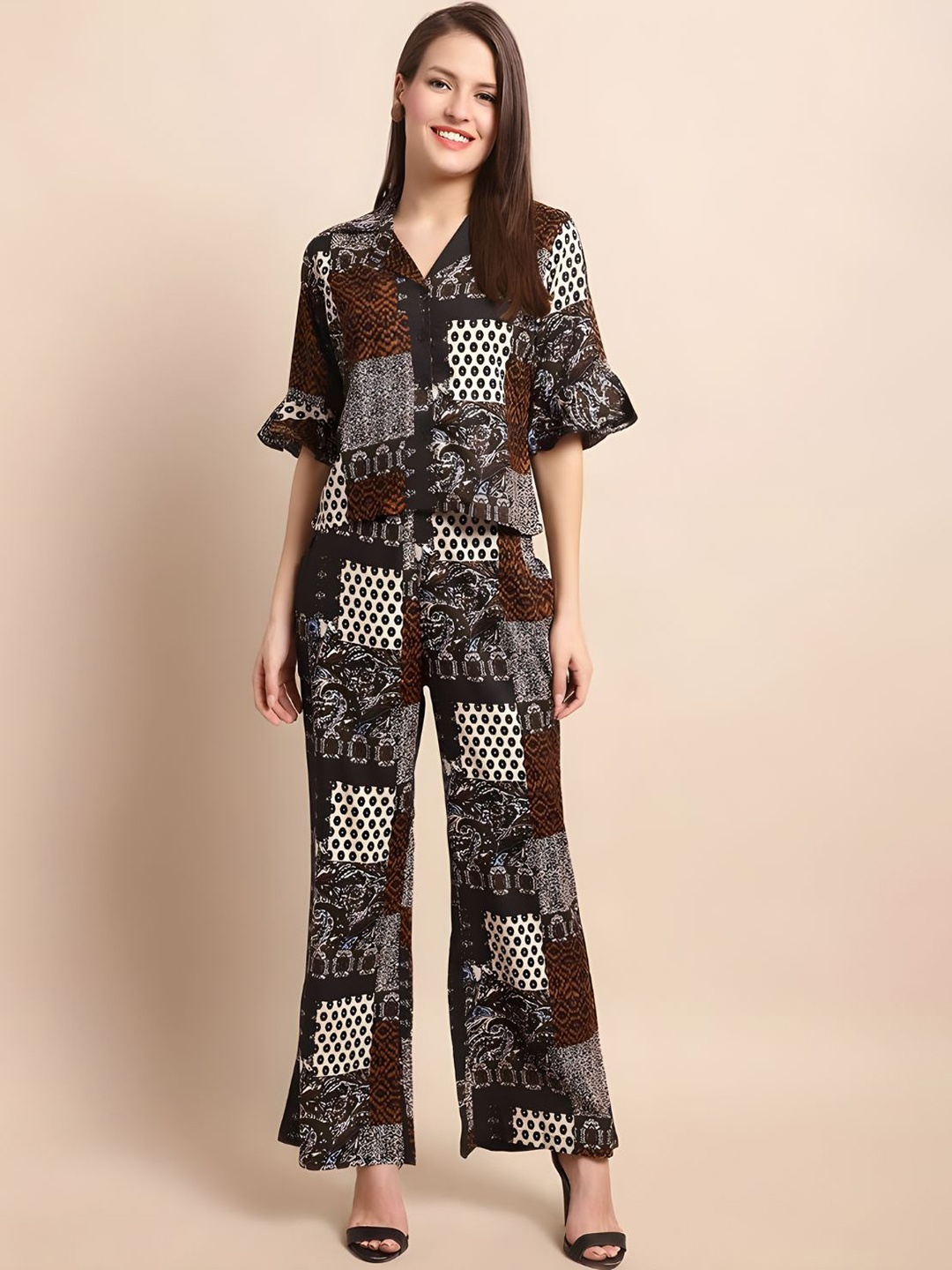 

NIJANAND TEXTILE Printed Pure Cotton Shirt & Trousers Co-Ord, Black