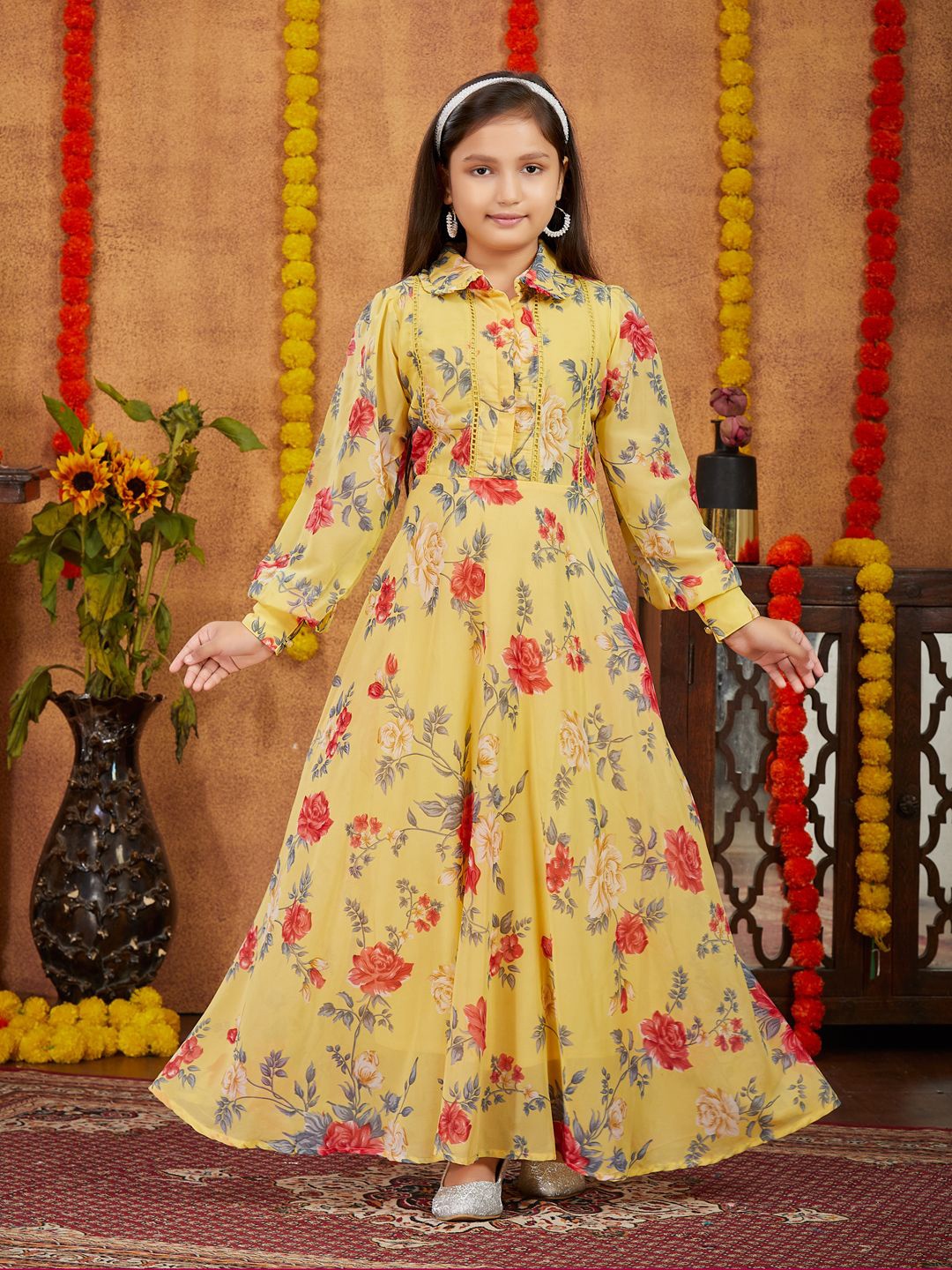 

BAESD Floral Print Georgette Maxi Dress, Yellow