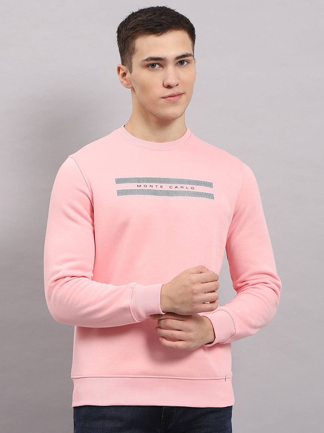 

Monte Carlo Men Typography Printed Round Neck Cotton Sweatshirt, Pink