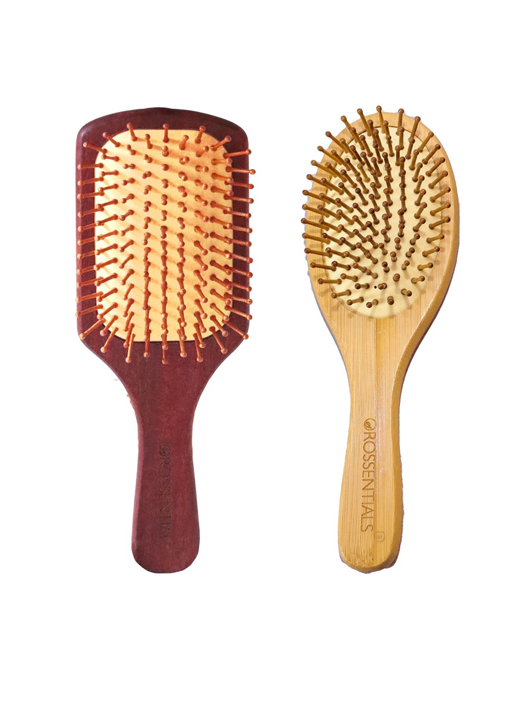 

OROSSENTIALS Set Of 2 Wooden Hair Brush, Brown