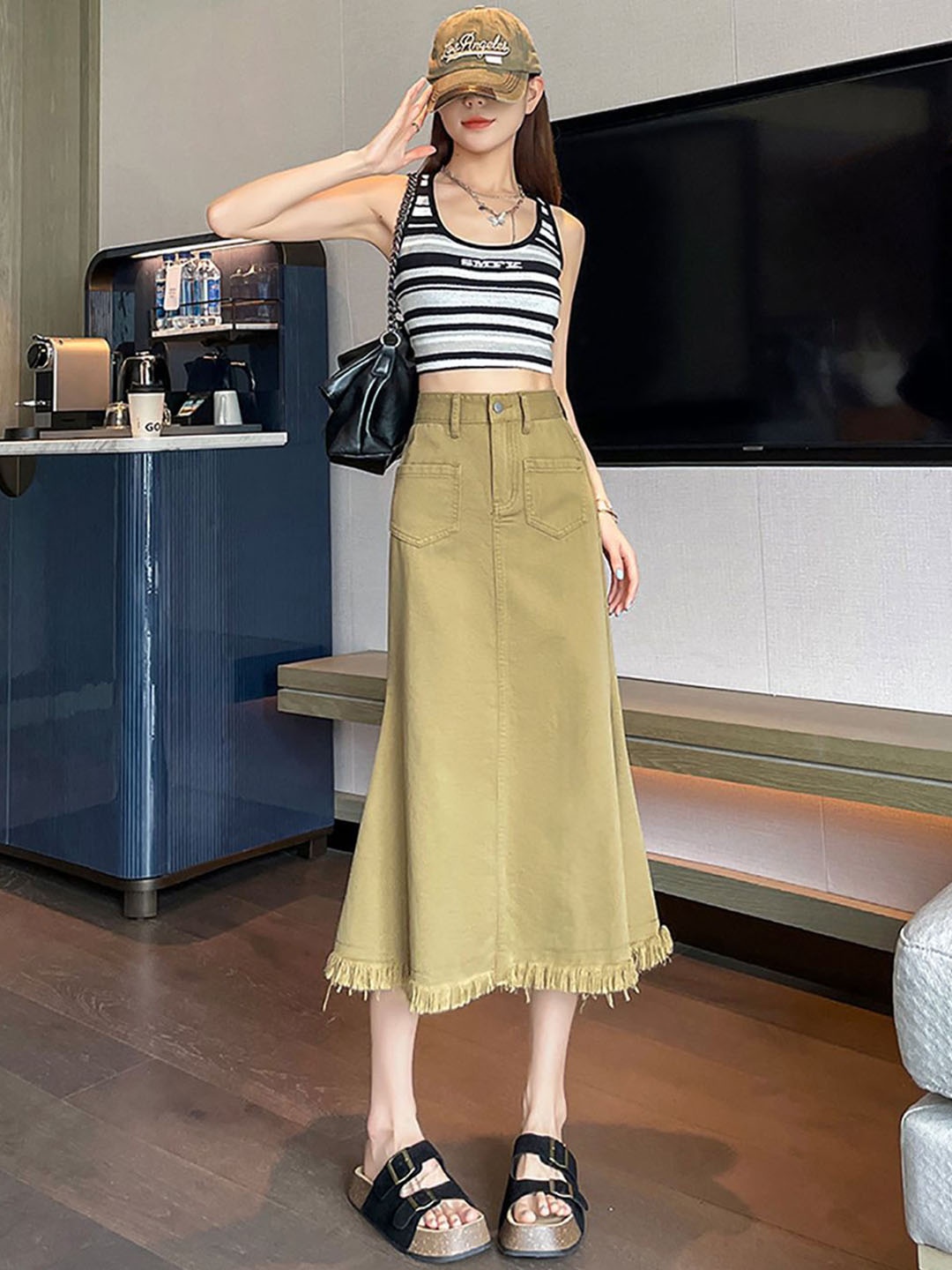 

StyleCast x Revolte Straight Midi Skirt, Khaki