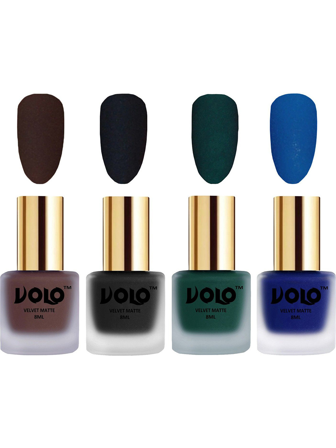 

VOLO Set Of 4 Velvet Matte Nail Polish- 8 ml Each- Shade - 2 - 5 -12 -19, Multi