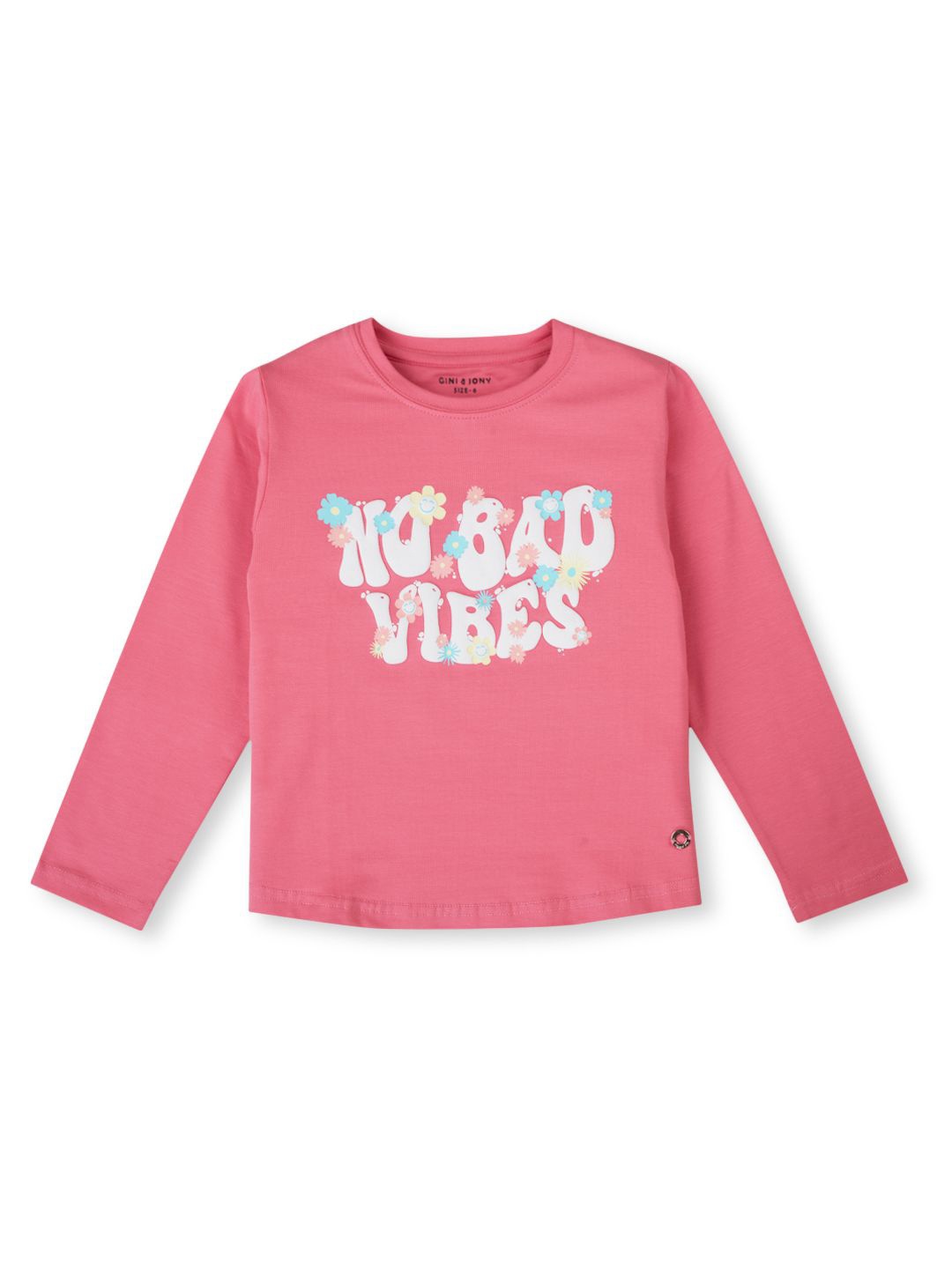 

Gini and Jony Girls Typography Printed Round Neck Cotton T-shirt, Pink