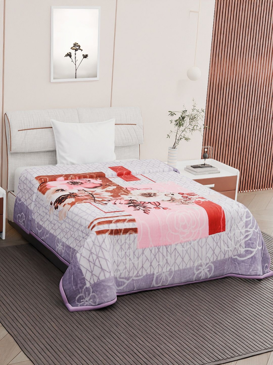 

Nivasam Pink & White Floral Printed Mink Heavy Winter Single Bed Blanket