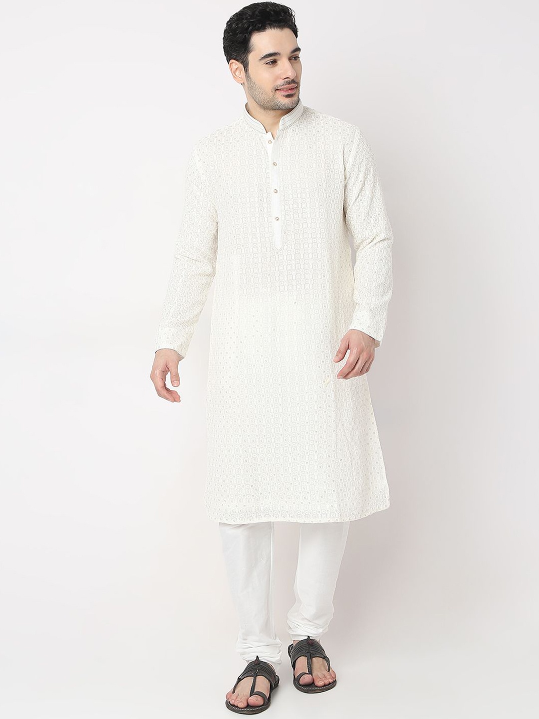 

Ethnicity Ethnic Motifs Embroidered Sequinned Kurta with Churidar, White