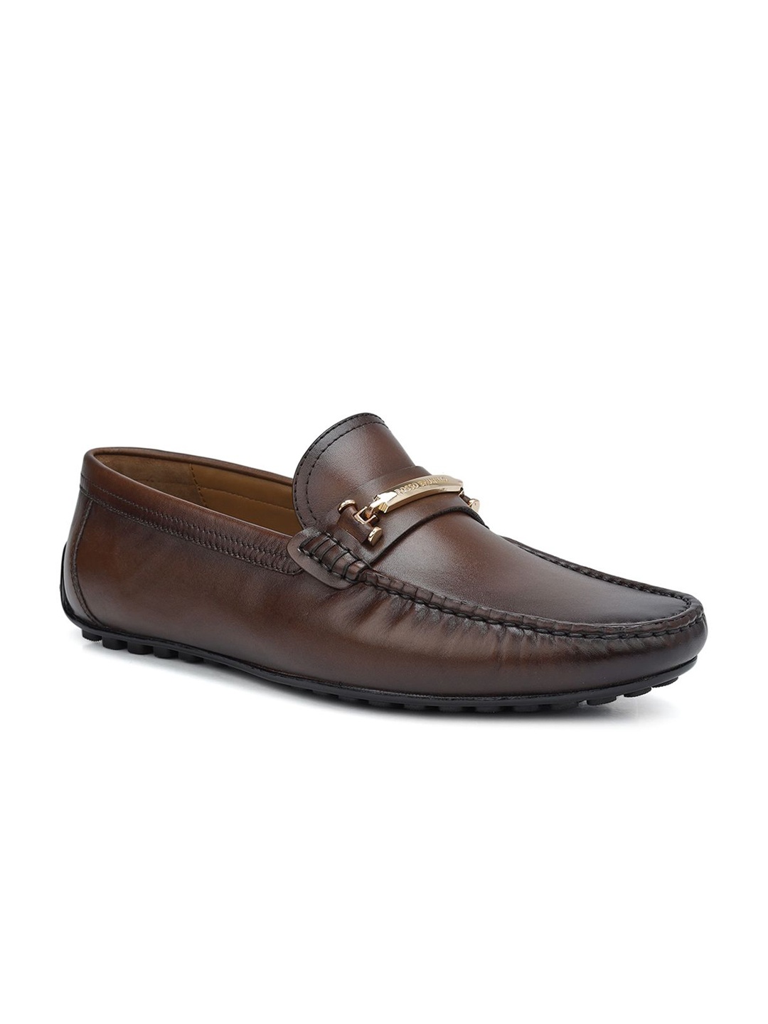 

ROSSO BRUNELLO Men Round Toe Leather Formal Loafers, Coffee brown