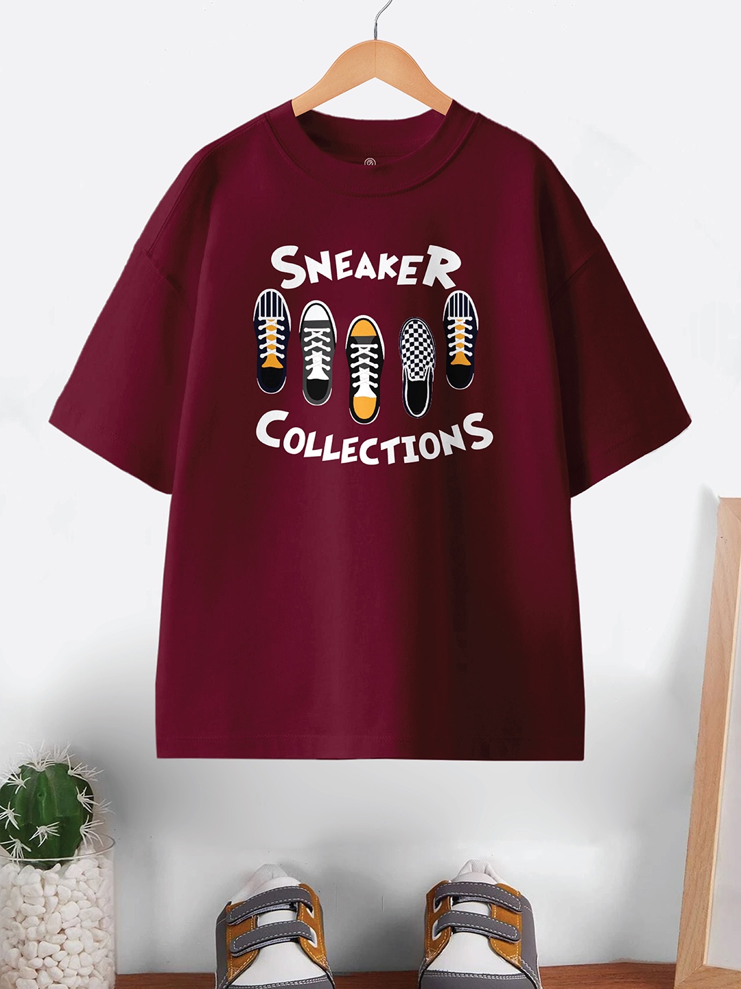 

CODEZ Boys Typography Printed Round Neck Pure Cotton Oversized T-shirt, Burgundy