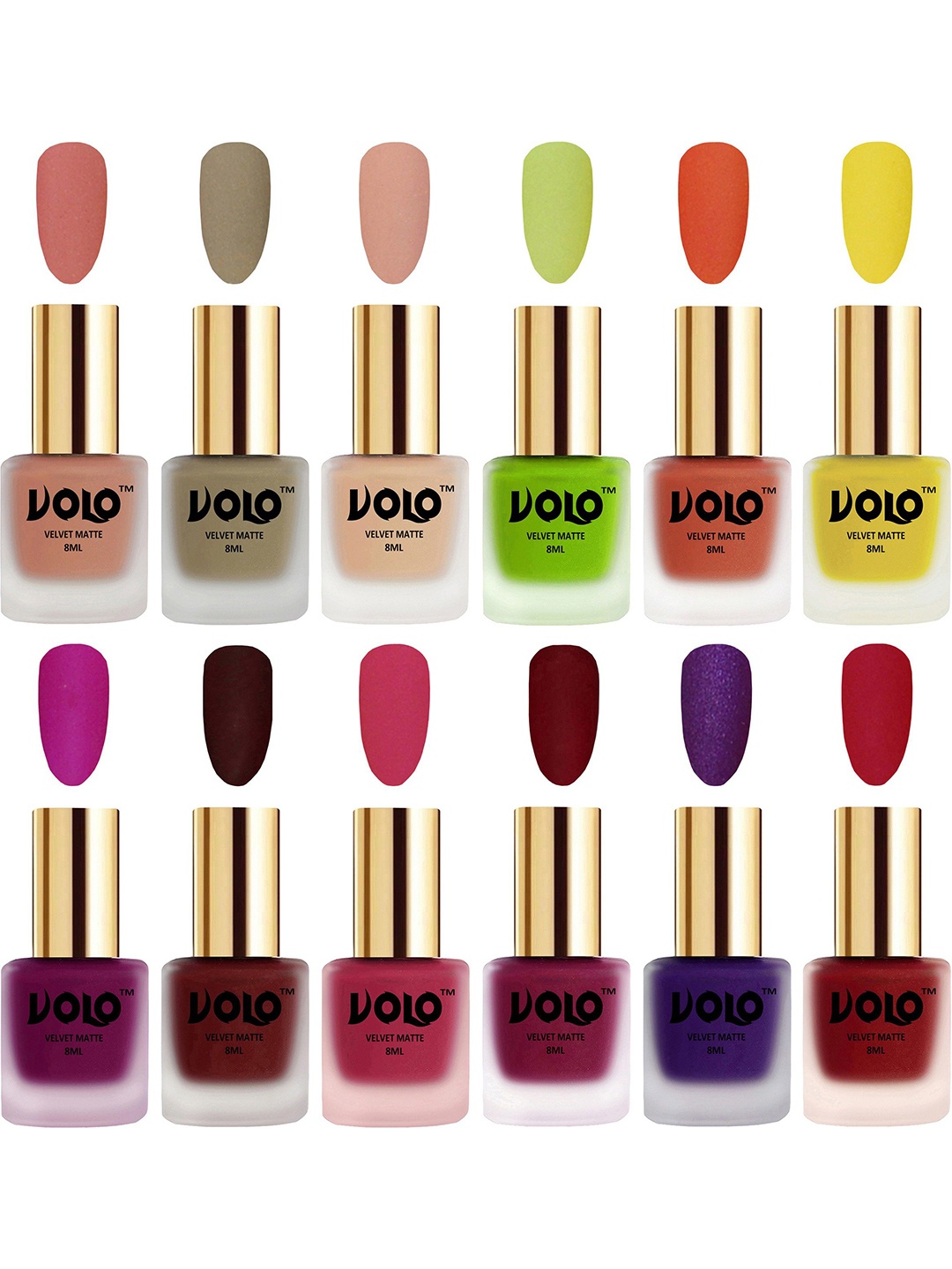 

VOLO Set of 12 Velvet Matte Nail Polish - 8 ml Each, Multi