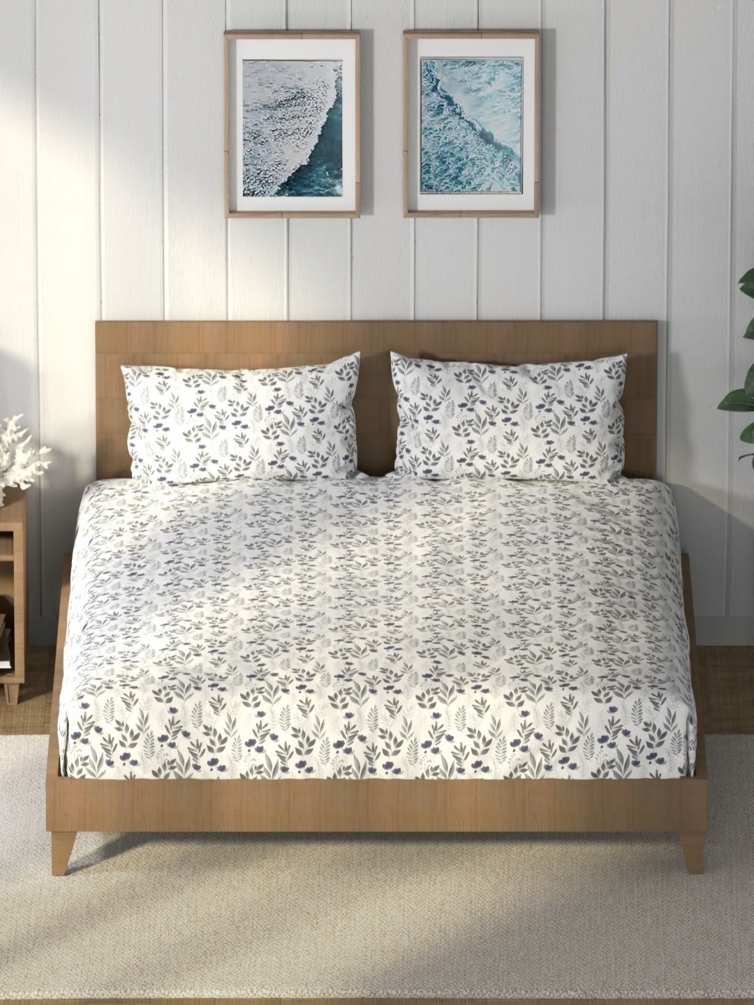 

Nautica Grey & White Printed Pure Cotton 160 TC King Bedsheet with 2 Pillow Covers