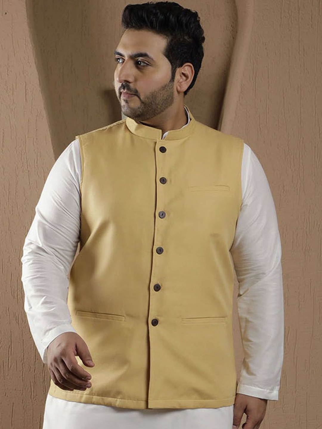 

Sztori Mandarin Collar Nehru Jackets, Cream