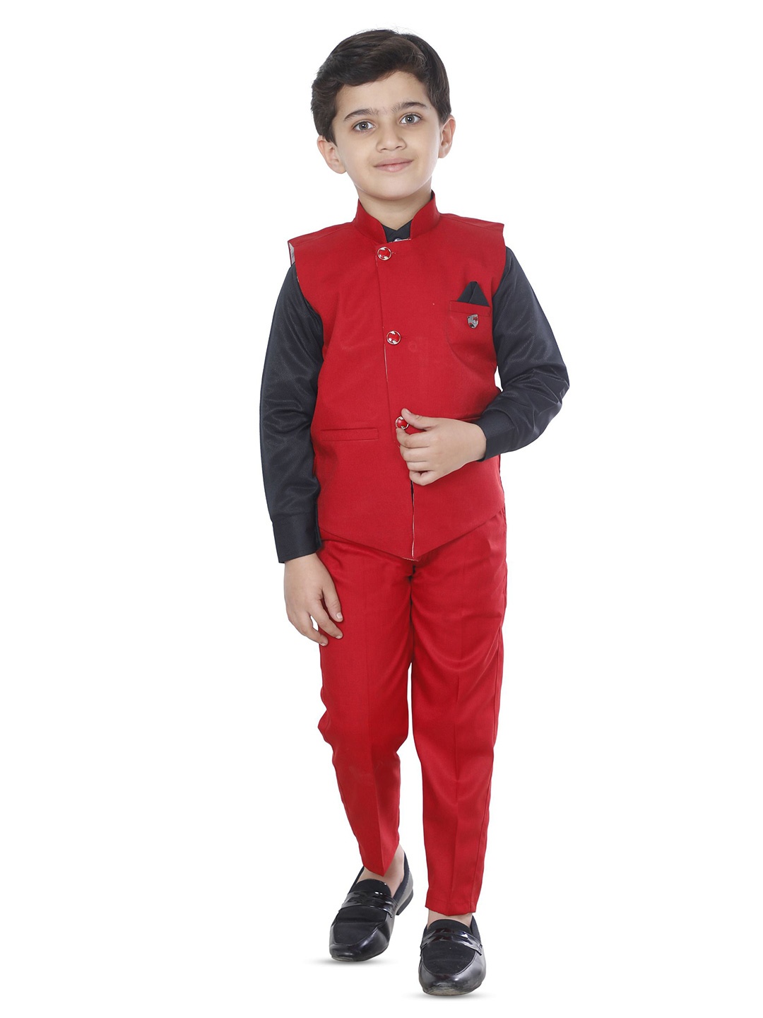 

BAESD Boys 3-Piece Single-Breasted Waistcoat Trouser Shirt Suit, Red