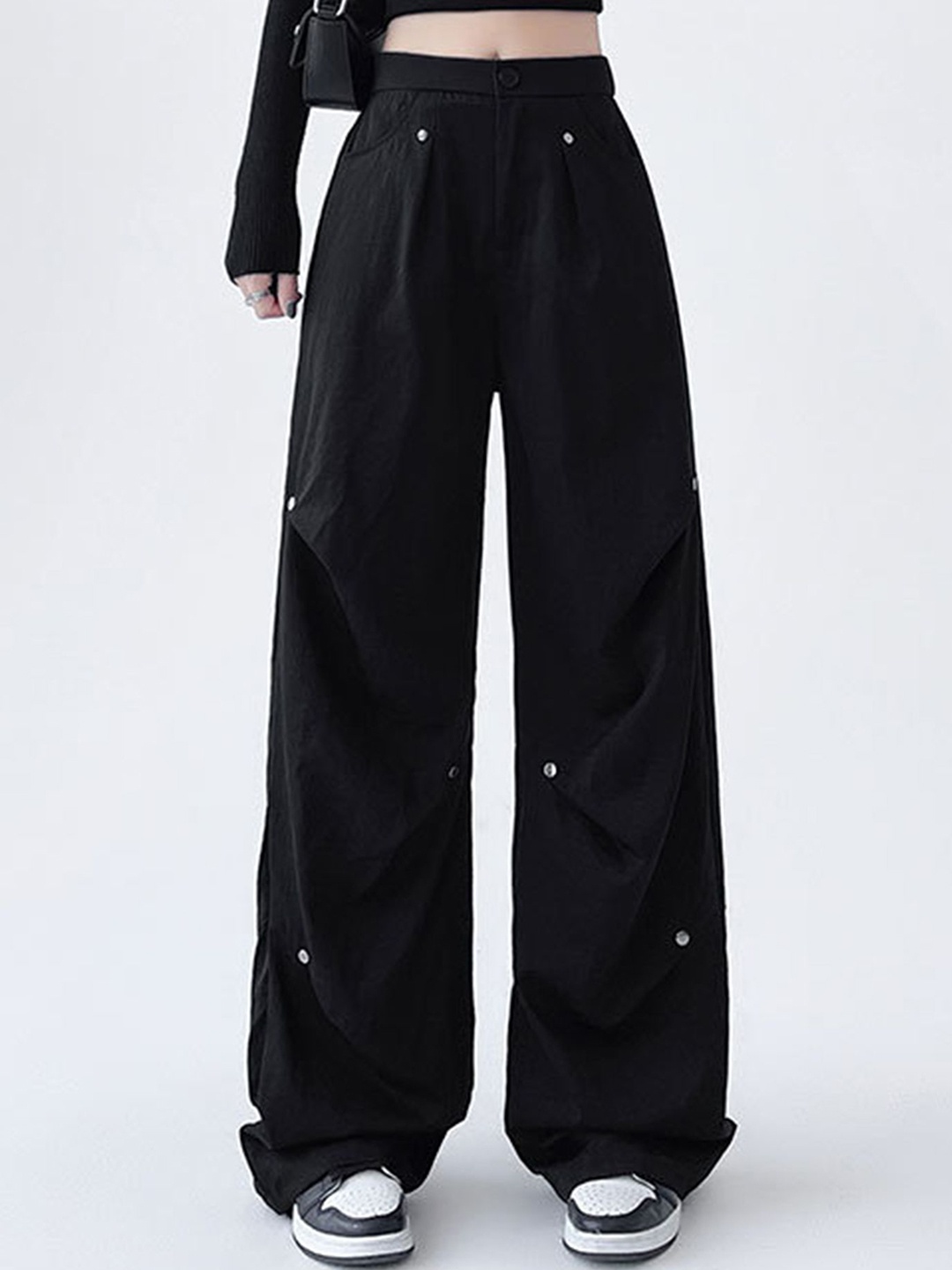 

LULU & SKY Women Flared High-Rise Trousers, Black