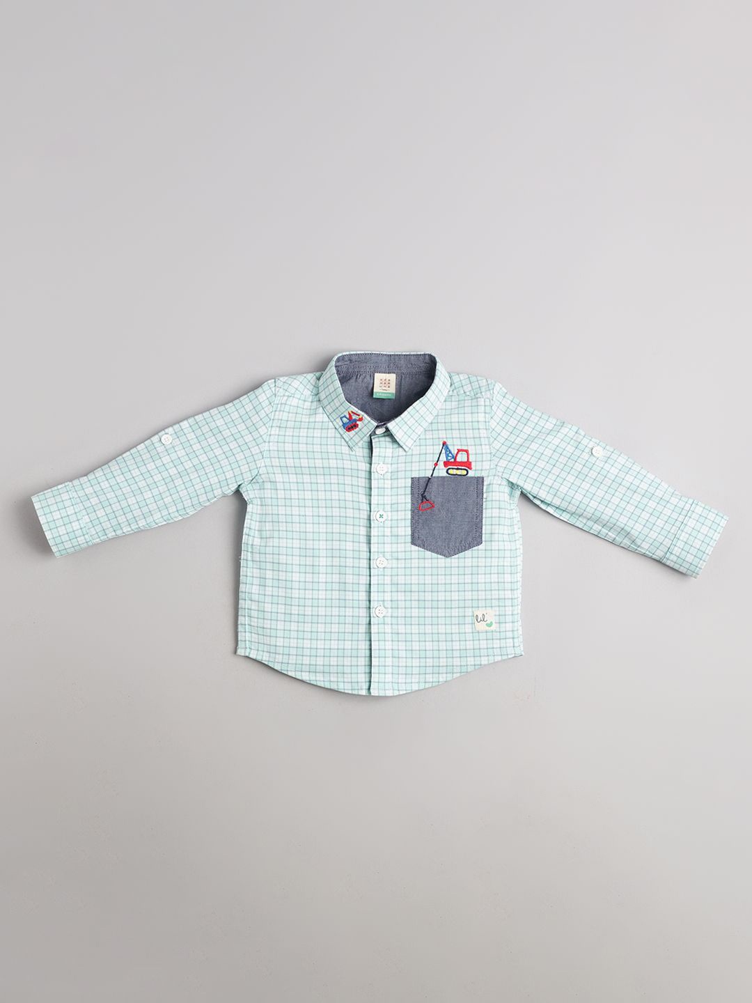 

Ed-a-Mamma Baby Boys Premium Cutaway Collar Gingham Checked Cotton Casual Shirt, Green