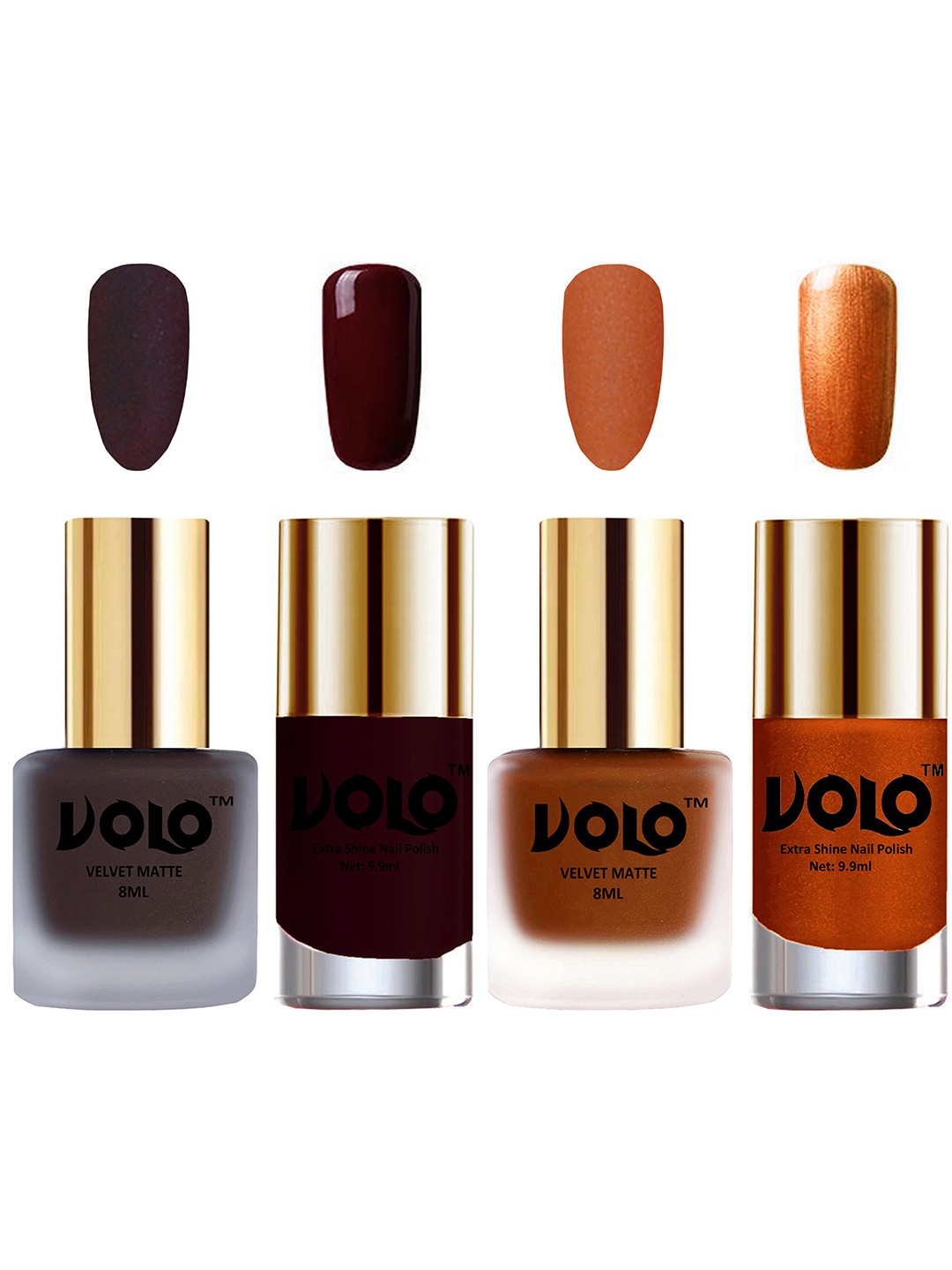 

VOLO Set Of 4 Velvet Matte & Extra Shine Nail Polish - 8 ml Each - 29 - 35 - 44 - 60, Maroon