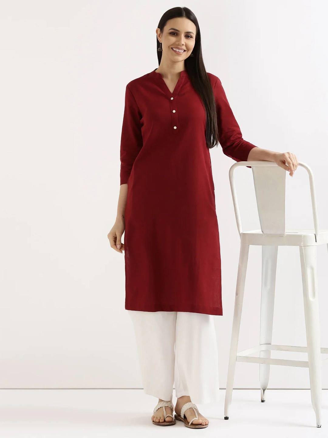 

KALINI Mandarin CollarKurta, Maroon