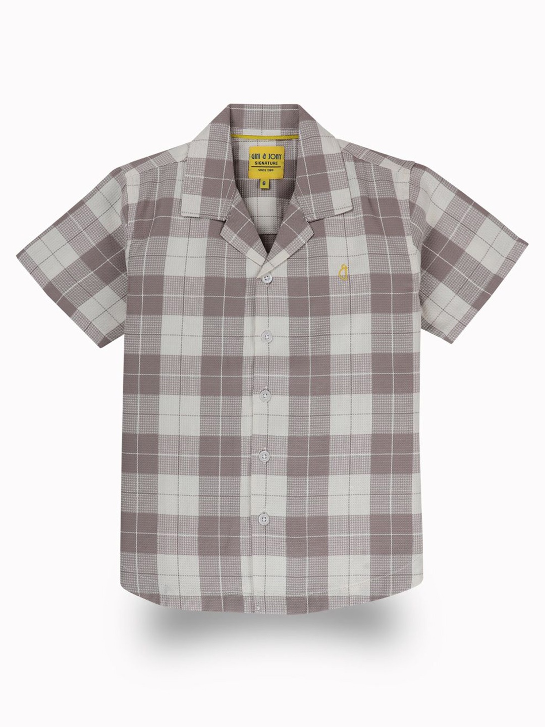 

Gini and Jony Boys Standard Cuban Collar Tartan Checked Cotton Casual Shirt, Mauve