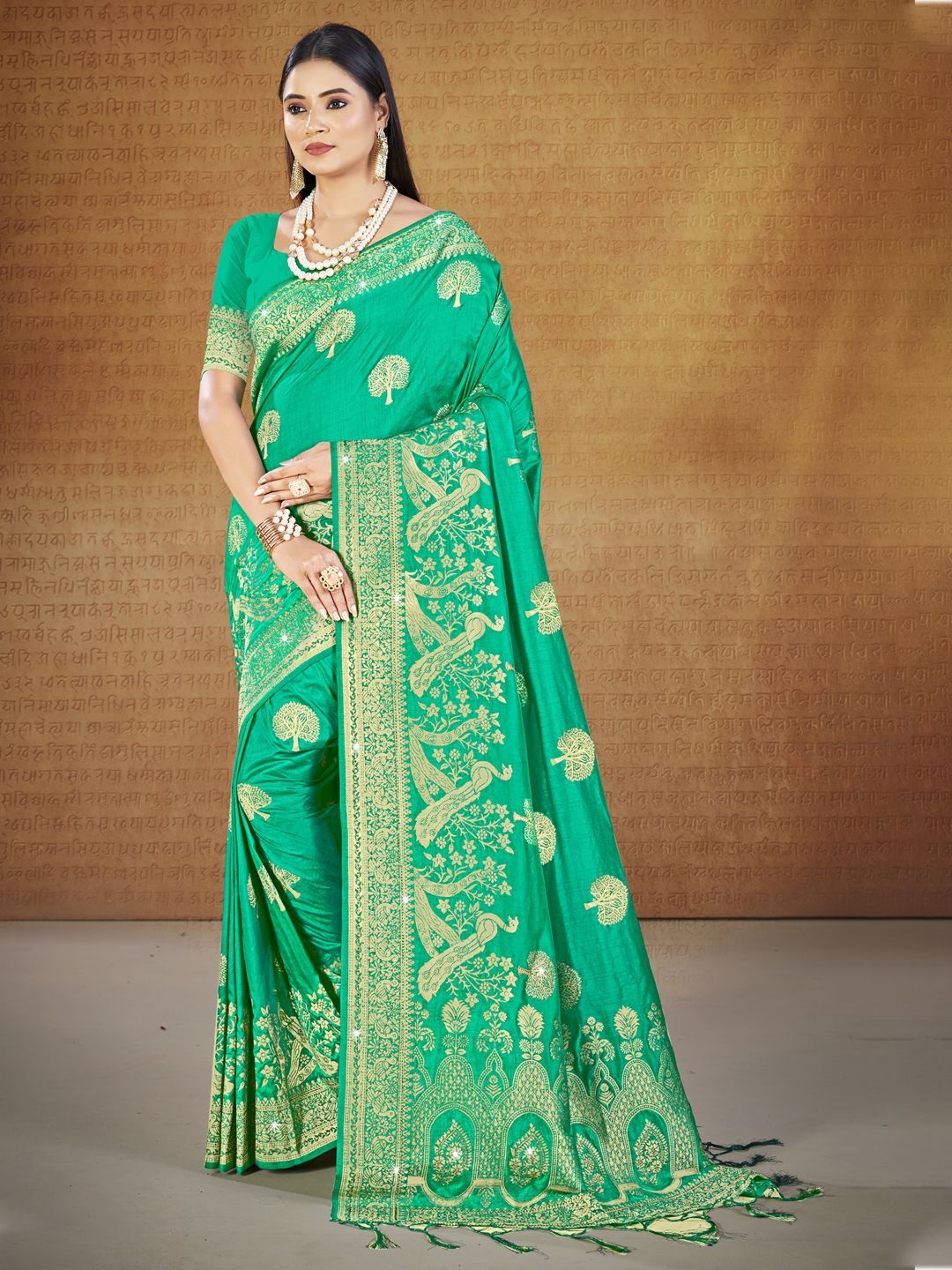 

SANGAM PRINTS Woven Design Zari Tussar Saree, Teal