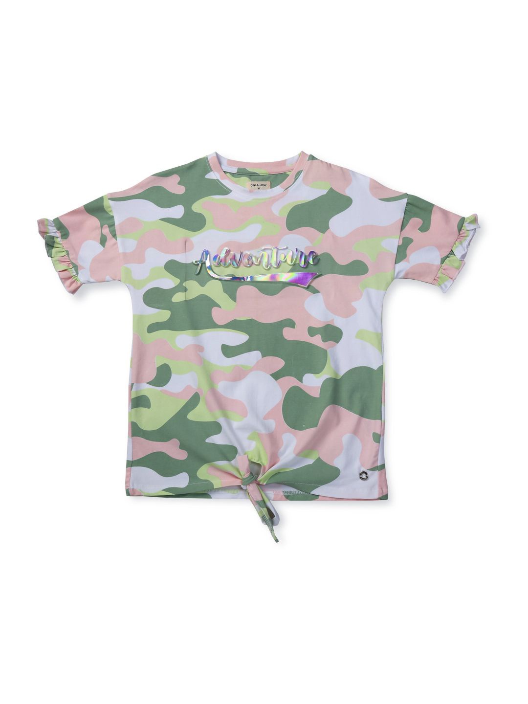 

Gini and Jony Girls Graphic Printed Applique Cotton Top, Pink