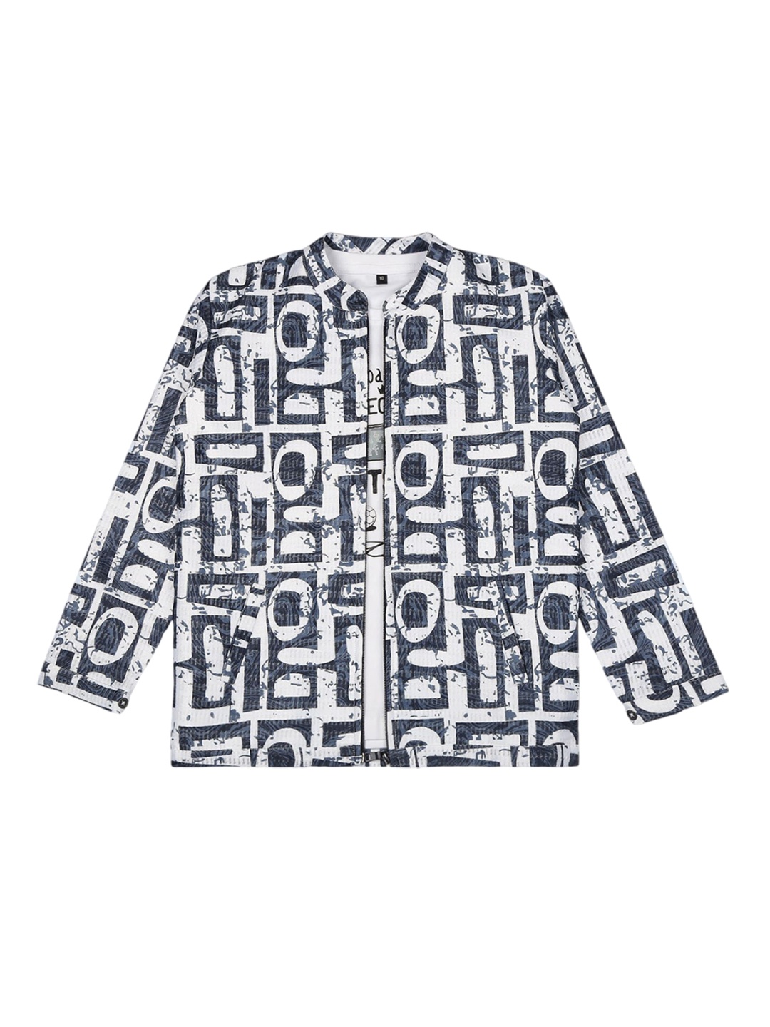 

CAVIO Boys Abstract Printed Pure Cotton Lightweight Jacket & T-Shirt, Blue