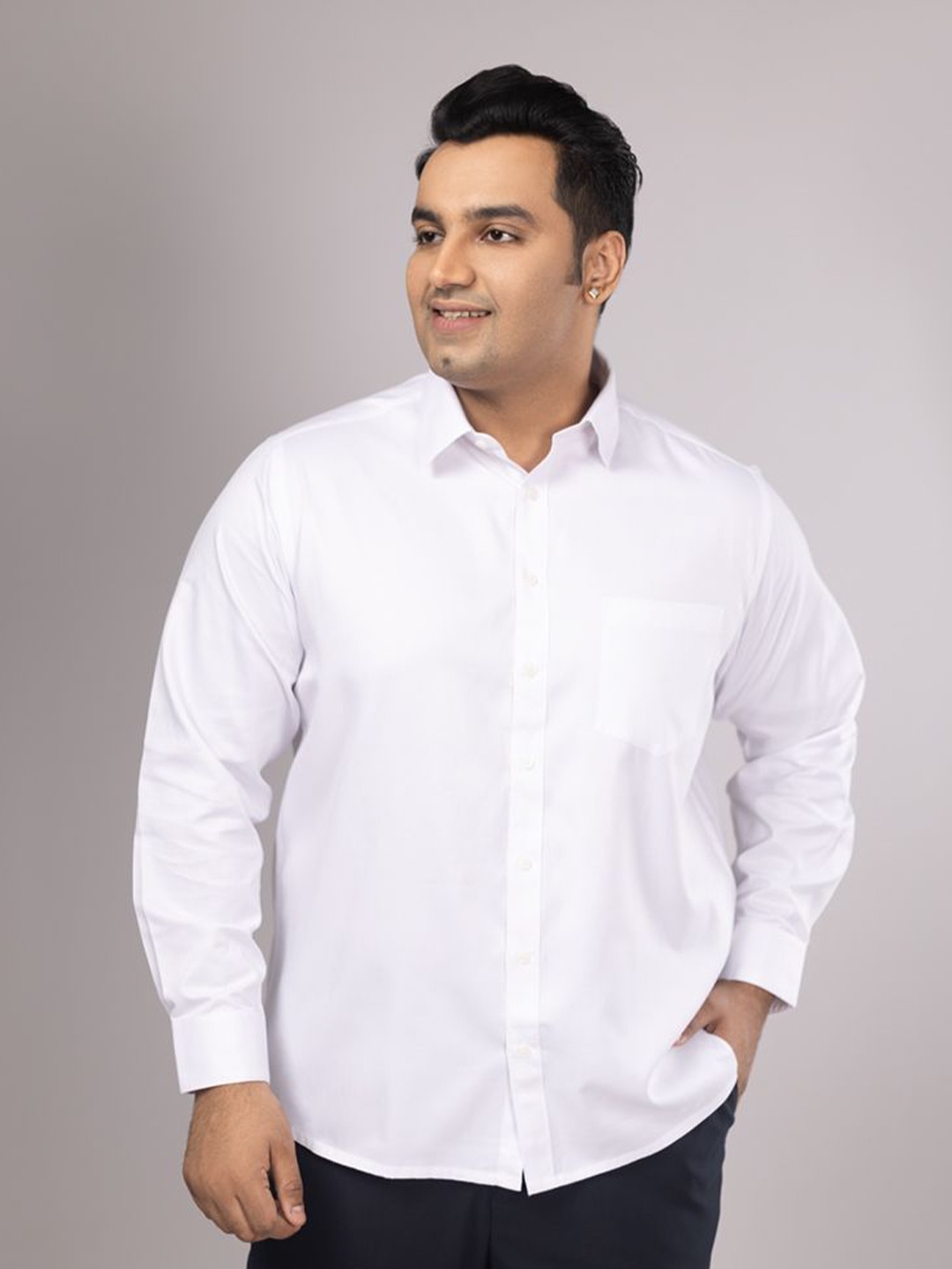 

Sizeupp Men Plus Size Comfort Spread Collar Solid Cotton Formal Shirt, White