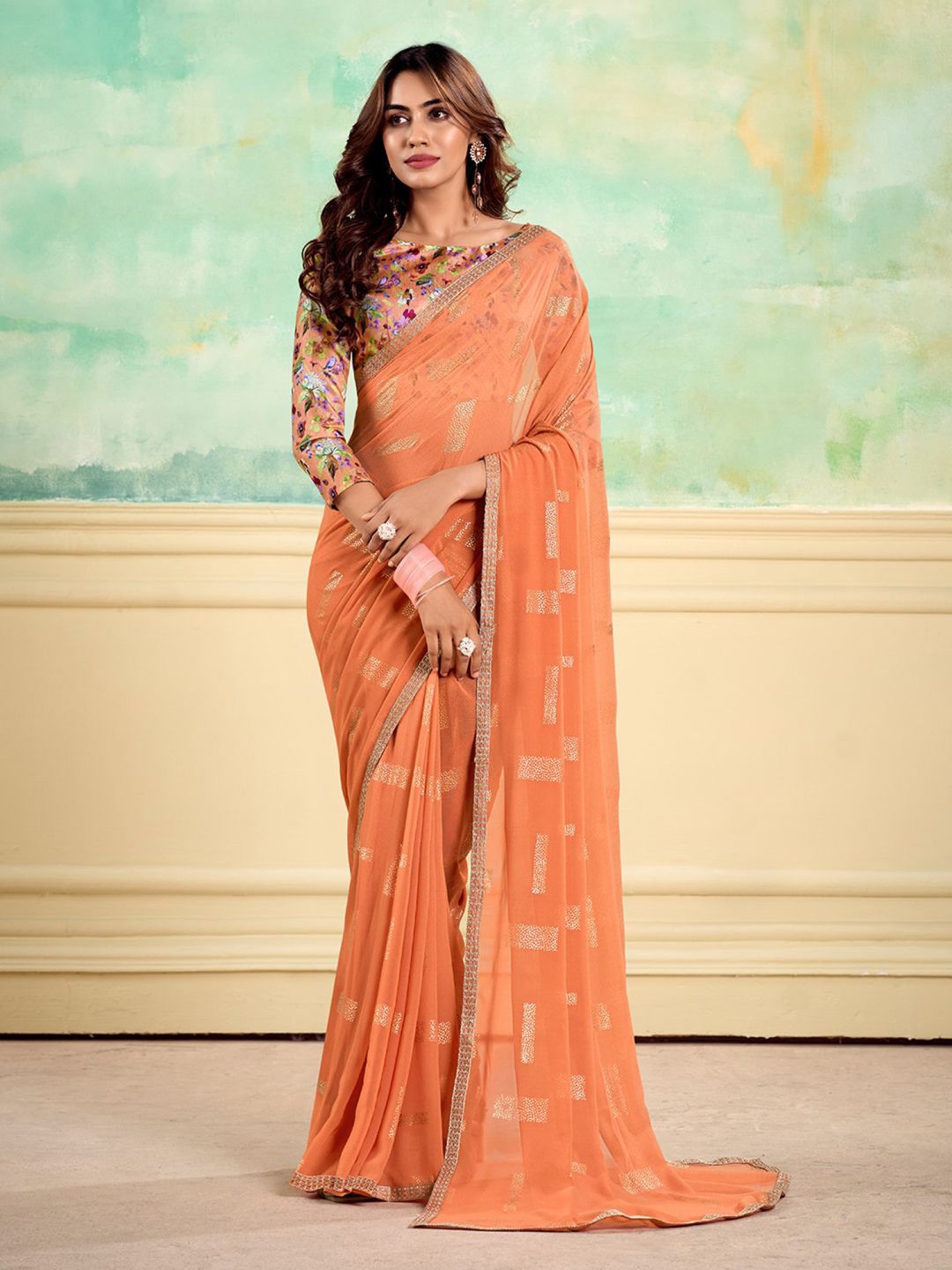 

Mitera Embellished Saree, Peach