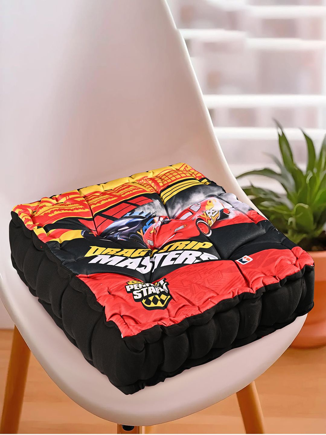 

Kuber Industries Black & Red 2 Pieces Printed Chair Pads