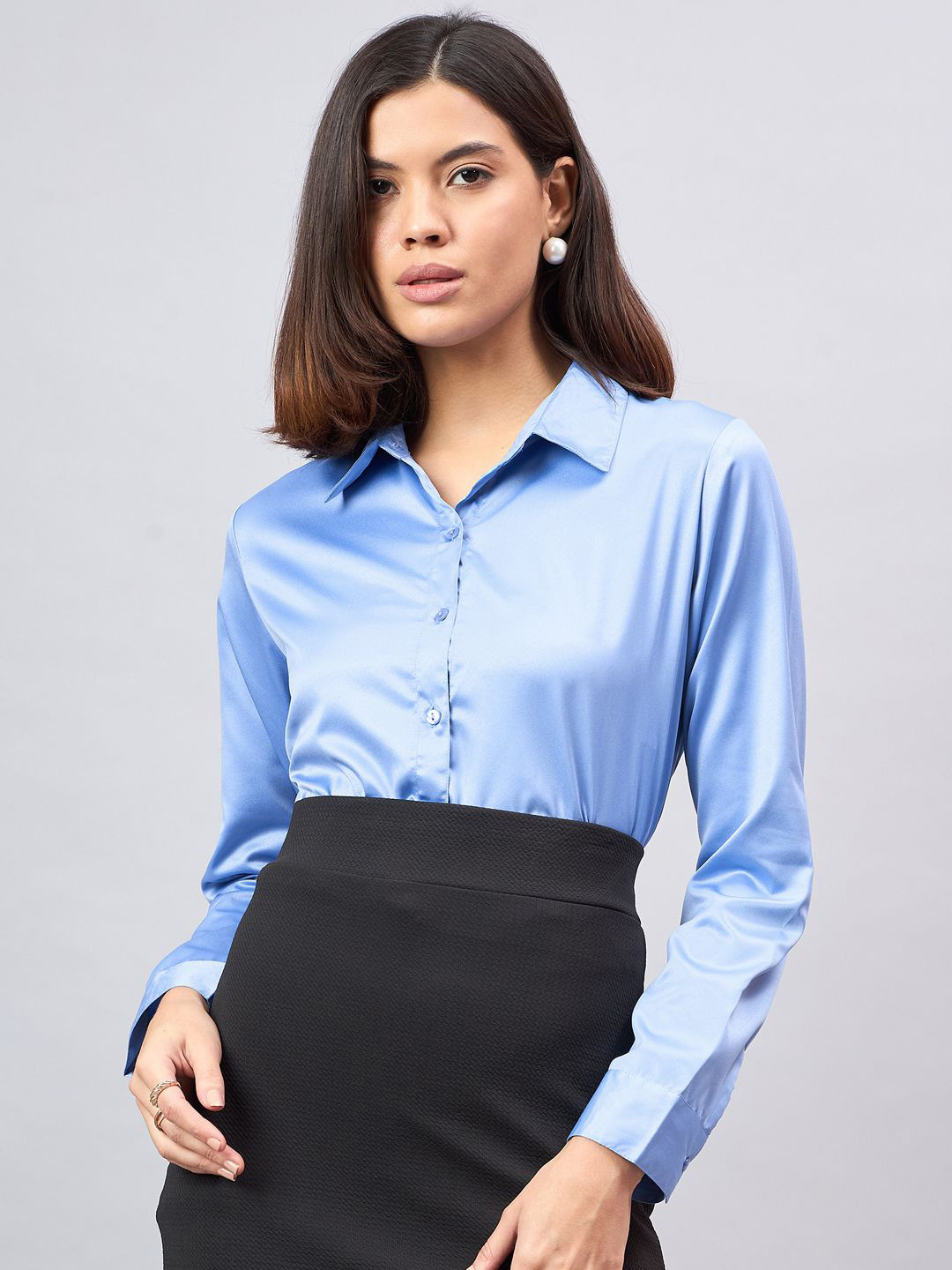 

Style Quotient Women Smart Spread Collar Solid Formal Shirt, Blue