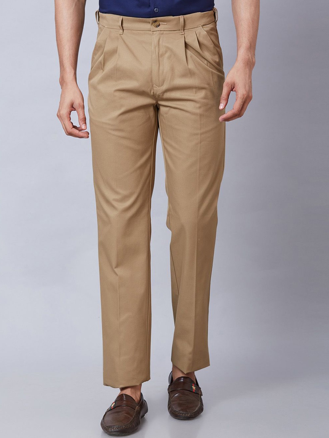 

ColorPlus Men Comfort Regular Fit Pleated Trousers, Brown