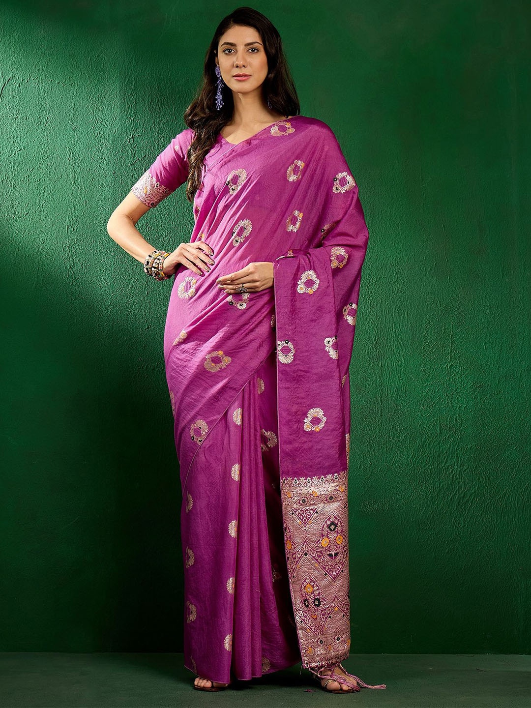 

DIVASTRI Woven Design Zari Silk Blend Designer Kanjeevaram Saree, Lavender