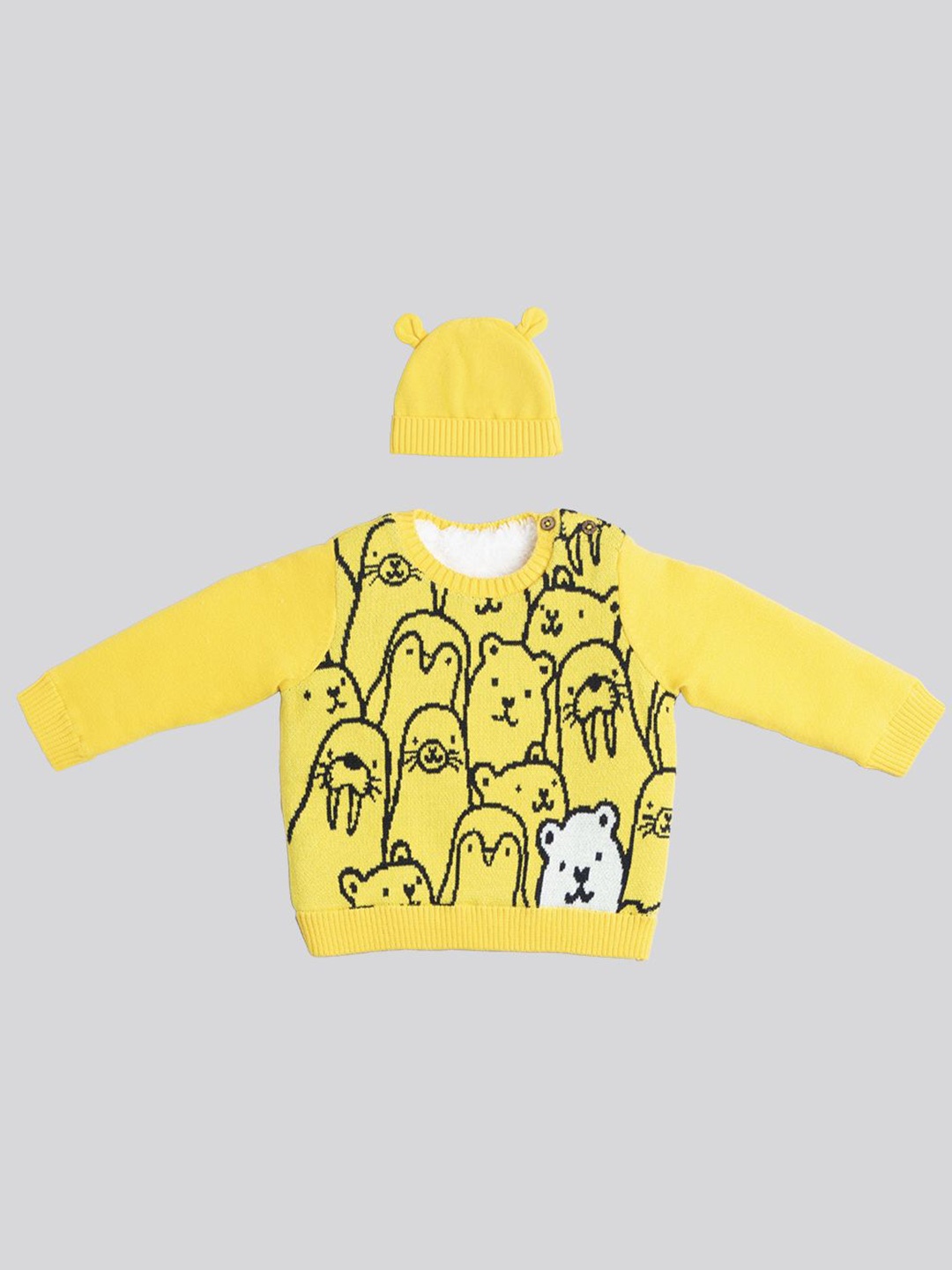 

Ed-a-Mamma Baby Pack Of 2 Boys Cotton Self Design Pullover with Beanie, Yellow